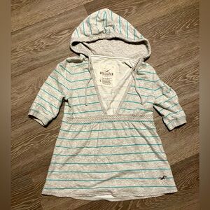 Y2K Hollister Gray & Aqua Striped Hooded Babydoll top